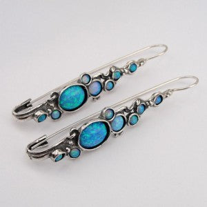 Hadar Designers Handmade Dangle Sterling 925 Silver Blue Opal Earrings (H 2151