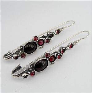 Hadar Designers Handmade Dangle 925 Sterling Silver Red Garnet Earrings (H 2151)