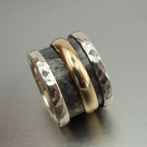Hadar Designers Handmade Swivel 9k Gold Sterling Silver Ring 6,7,8,9 (I r235) y8