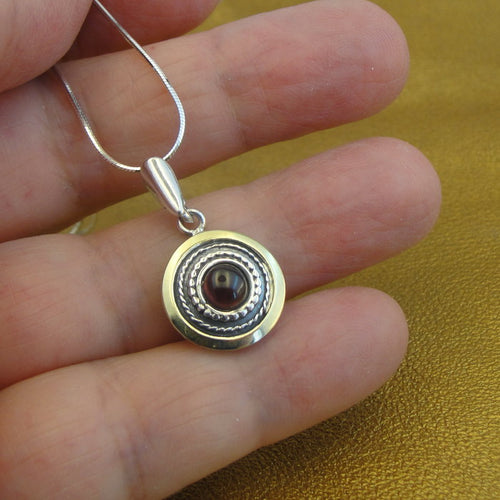 Red Garnet Pendant  9k Yellow Gold 925 Silver Handmade Hadar Designers (ms 1739)y