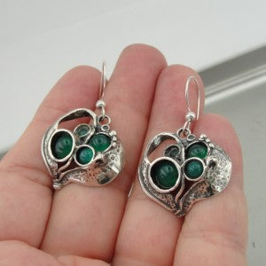 Hadar Designers Handmade 925 Sterling Silver Real Green Agate Earrings (H)