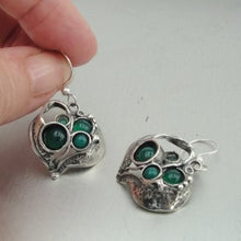 Load image into Gallery viewer, Hadar Designers Handmade 925 Sterling Silver Real Green Agate Earrings (H)