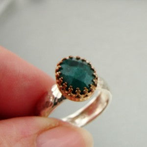 Hadar Designers Filigree 9k Gold 925 Silver Emerald Ring sz 6,7,7.5,8,9, (I r) Y