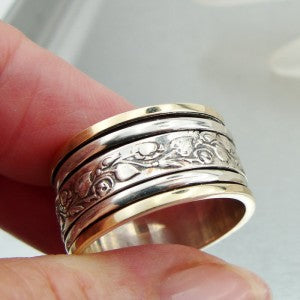 Hadar Designers Swivel Yellow Gold 925 Silver Ring 8, 8.5 Handmade Floral ()SALE