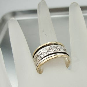 Hadar Designers Swivel Yellow Gold 925 Silver Ring 8, 8.5 Handmade Floral ()SALE