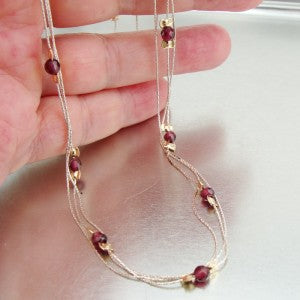 Hadar Designers Delicate 14K Gold F Sterling Silver Red Garnet Necklace (L) SALE