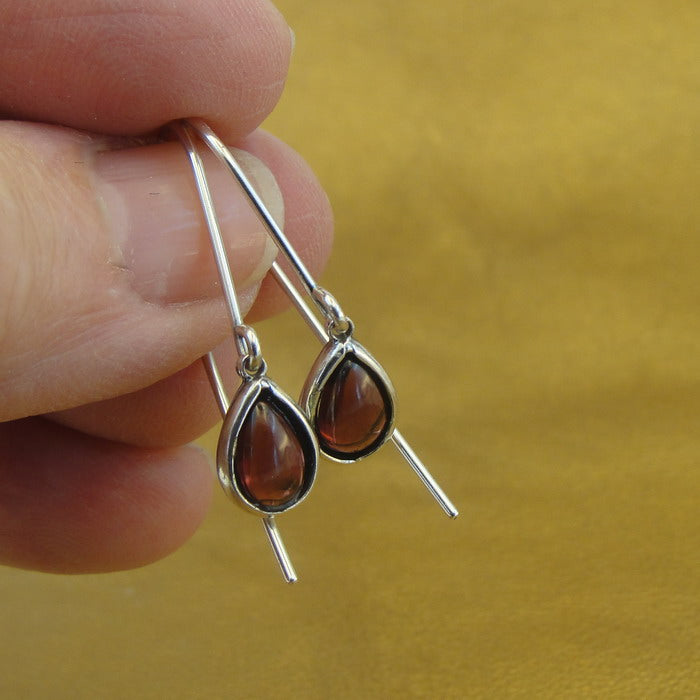 Hadar Designers Red Garnet Drop Earrings Handmade 925 Sterling Silver (ms 1710)