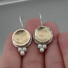 Load image into Gallery viewer, Hadar Designers Handmade 9k yellow Gold Sterling Silver Pearl Earrings (I e719)