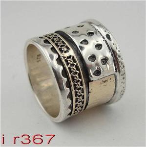 Hadar Designers Handmade Swivel 9k Gold Sterling Silver Ring 7,8,9,10 (I r367)