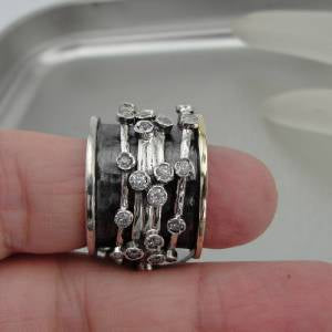Hadar Designers Swivel 9k Gold 925 Sterling Silver Zircon Ring 7,8,9,10 (I r791)