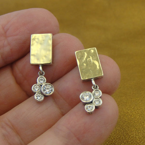 Hadar Designers 9K Yellow Gold 925 Silver Stud Earrings Zircon Handmade (MS 1726)