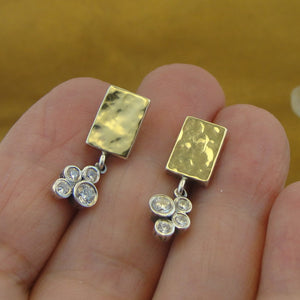 Hadar Designers 9K Yellow Gold 925 Silver Stud Earrings Zircon Handmade (MS 1726)