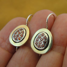Load image into Gallery viewer, Hadar Designers Garnet Zircon Earrings Handmade 9k Yellow Gold 925 Silver (MS