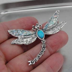 Hadar Designers Handmade Sterling Silver Dragonfly Blue Opal Pin Brooch (as 8190