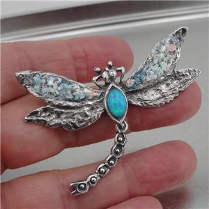 Hadar Designers Handmade Sterling Silver Dragonfly Blue Opal Pin Brooch (as 8190