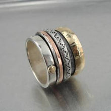 Load image into Gallery viewer, Hadar Designers Handmade Heavy Swivel 9k Gold 925 Silver Ring 7,8,9,9.5(I r052)Y