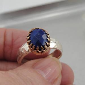 Hadar Designers Blue Sapphire Ring 6,7,7.5,8 Filigree 9k Gold 925 Silver (I r) Y