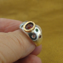 Load image into Gallery viewer, Hadar Designers Garnet Ring Yellow Gold 925 Silver size 7.5, 8 Handmade(MS 1680)