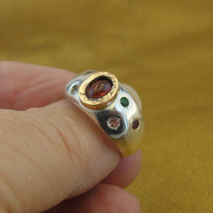 Hadar Designers Garnet Ring Yellow Gold 925 Silver size 7.5, 8 Handmade(MS 1680)