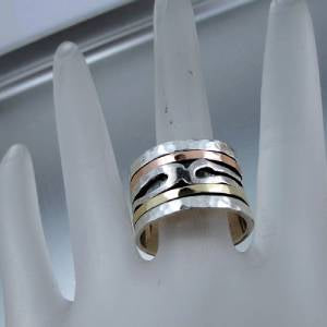 Hadar Designers Handmade Swivel 9k Gold Sterling Silver Ring 6,7,7.5,8,9(I r644Y