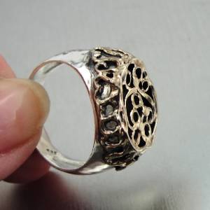 Hadar Designers Handmade Filigree 9k Gold 925 Silver Ring 7, 8, 8.5, 9 (I r427)y