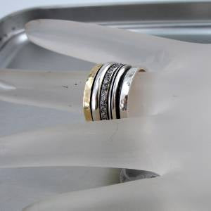 Hadar Designers Swivel 9k Yellow Gold Sterling Silver Zircon Ring 6,7,8,9,10(I r