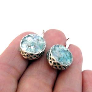 Hadar Designers Handmade Art 925 Sterling Silver Roman Glass Earrings (as 408813