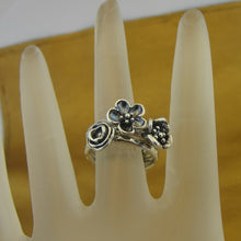 Load image into Gallery viewer, Hadar Designers Triple Floral Sterling Silver Zircon Ring sz 5 Handmade(Ms)