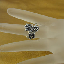 Load image into Gallery viewer, Hadar Designers Triple Floral Sterling Silver Zircon Ring sz 5 Handmade(Ms)