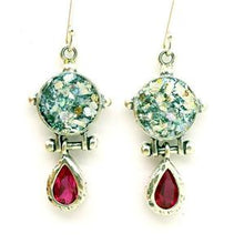Load image into Gallery viewer, Hadar Designers  925 Silver Roman Glass Garnet Drop Earrings Handmade (as 407012