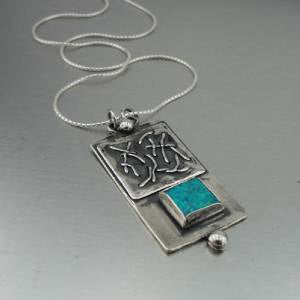 Hadar Designers 925 Sterling Silver Turquoise Pendant Handmade Artistic (H) SALE