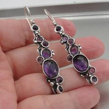 Load image into Gallery viewer, Hadar Designers  Long Sterling Silver Purple Amethyst Earrings Handmade (H 2151)