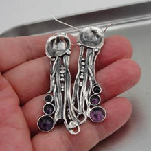 Load image into Gallery viewer, Hadar Designers Sterling Silver Genuine Amethyst Earrings Handmade Art Long (H)