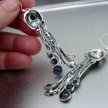 Load image into Gallery viewer, Hadar Designers Sterling Silver Genuine Amethyst Earrings Handmade Art Long (H)