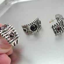 Load image into Gallery viewer, Hadar Designers Handmade Unique Artist J Hoop Silver Garnet Earrings (H) SALE