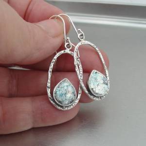 Hadar Designers 925 Sterling Silver Roman Glass Handmade Earrings (as 4004714)