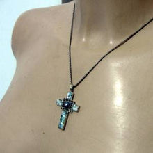 Load image into Gallery viewer, Hadar Designer NEW 925 Sterling Silver Pearl Roman Glass Cross Pendant (AS 50421