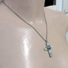 Load image into Gallery viewer, Hadar Designer NEW 925 Sterling Silver Pearl Roman Glass Cross Pendant (AS 50421