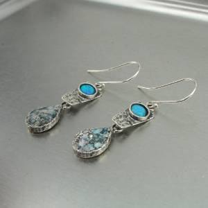 Hadar Designers Handmade Sterling Silver Opal Roman Glass Earrings (as 140060