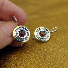 Load image into Gallery viewer, Hadar Designers Red Garnet Earrings Handmade 9k Gold 925 Sterling Silver (ms 1739)