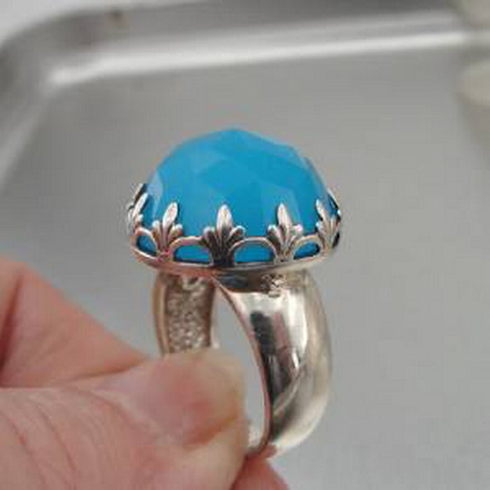 Hadar Designers blue ocean quartz ring sz 7.5,8,8.5 handmade 925 silver (h) last