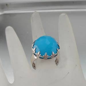 Hadar Designers blue ocean quartz ring sz 7.5,8,8.5 handmade 925 silver (h) last