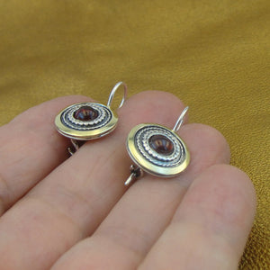 Hadar Designers Red Garnet Earrings Handmade 9k Gold 925 Sterling Silver (ms 1739)