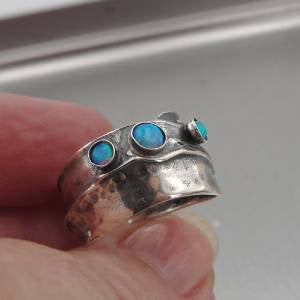 Hadar Designers 925 Sterling Silver Blue Opal Ring size 7,7.5 Handmade (H) Sale