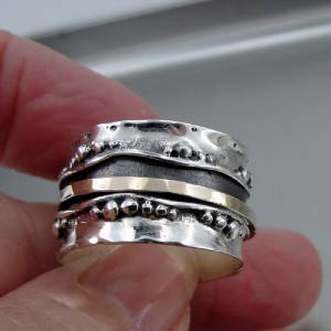 Hadar Designers 9k Yellow Gold Sterling Silver Swivel Ring 7, 7.5, 8 (I r474m) Y