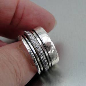 Hadar Designers Handmade Swivel Sterling Silver Zircon Ring 6,7,8,9,10 (Ir)