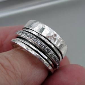 Hadar Designers Handmade Swivel Sterling Silver Zircon Ring 6,7,8,9,10 (Ir)