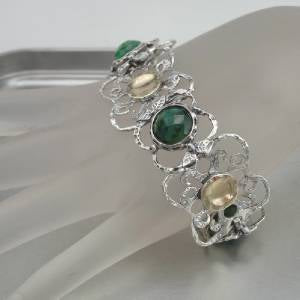 Hadar Designers Emerald Bracelet Handmade 9k Yellow Gold 925 Silver (I b220)SALE