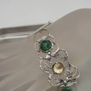 Hadar Designers Emerald Bracelet Handmade 9k Yellow Gold 925 Silver (I b220)SALE