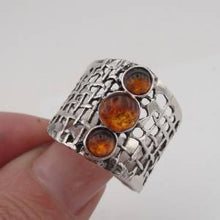 Load image into Gallery viewer, Hadar Designers 925 Sterling Silver Baltic Amber Ring 6,7,8,9,10 (H 142) SALE